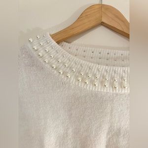 Pearl Detail Fuzzy Sweater
